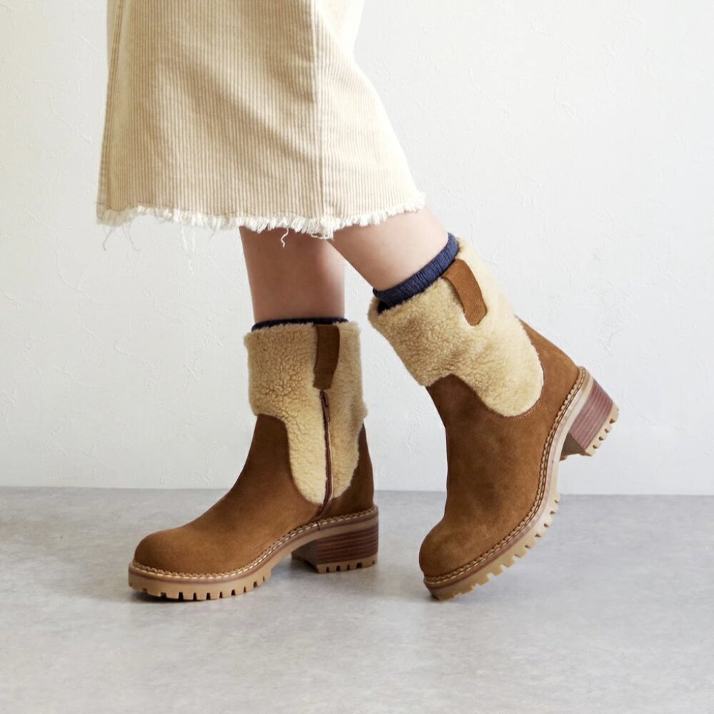 NEW BERTUCHI Made In Spain Suede Booties With Sherpa Panels in tan 1025 7m3